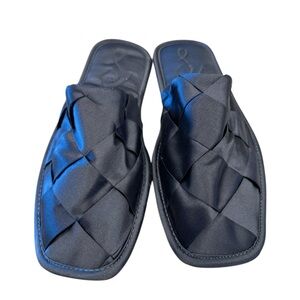 Sam Edelman Satin Woven Slides Blue Gray Slippers Women Designer Slip On